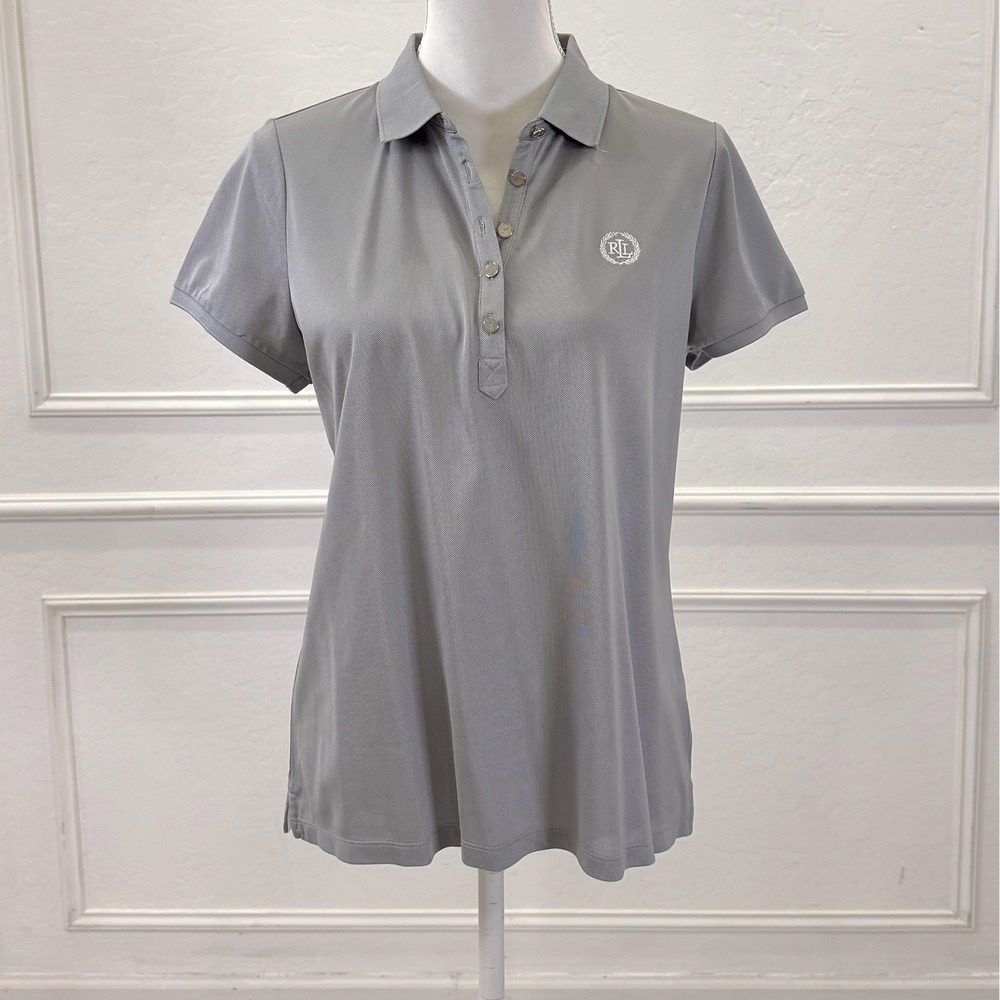 Lauren Ralph Lauren Women's Gray Short Sleeve Athletic Polo Shirt RL Logo Size L